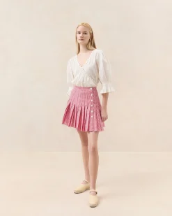 Loeffler Randall Caroline Red Gingham Pleated Skirt