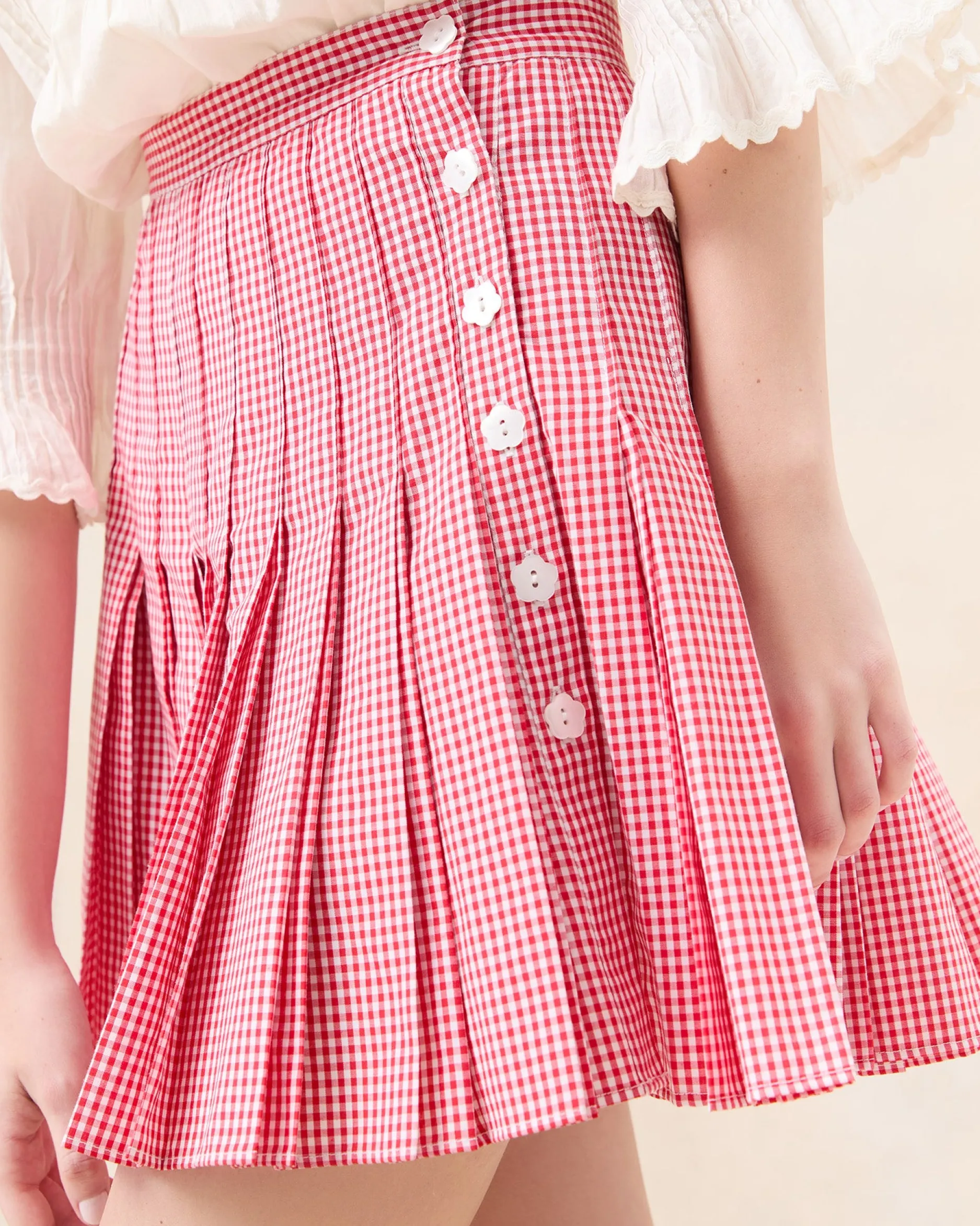Loeffler Randall Caroline Red Gingham Pleated Skirt