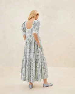 Loeffler Randall Gillian Blue Floral Puff-Sleeve Dress