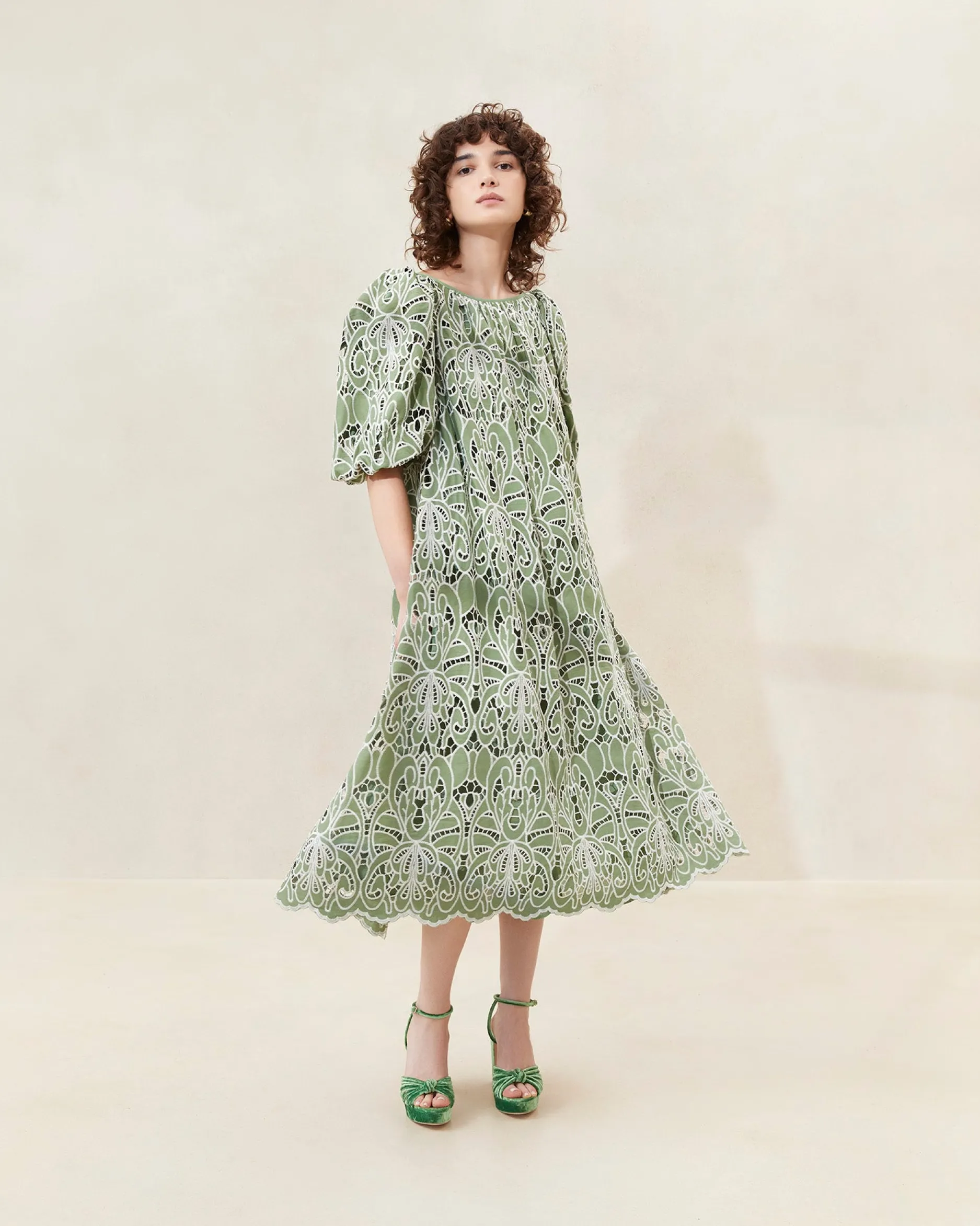 Loeffler Randall Mimi Blue Puff-Sleeve Dress