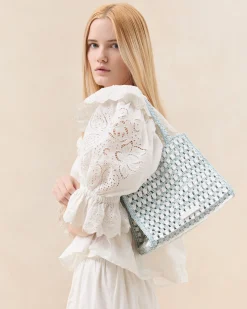 Loeffler Randall Missy Blue/Cream Crochet Tote