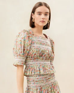 Loeffler Randall Nicola Red Floral Cinched Blouse