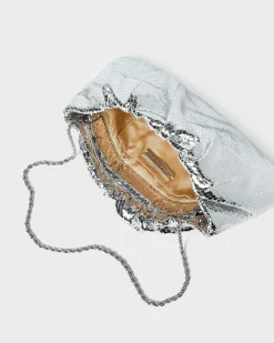 Loeffler Randall Serena Silver Gathered Leather Clutch