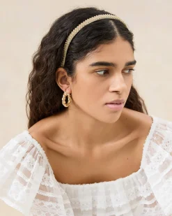 Loeffler Randall Anya Gold/Hay Skinny Headband Set