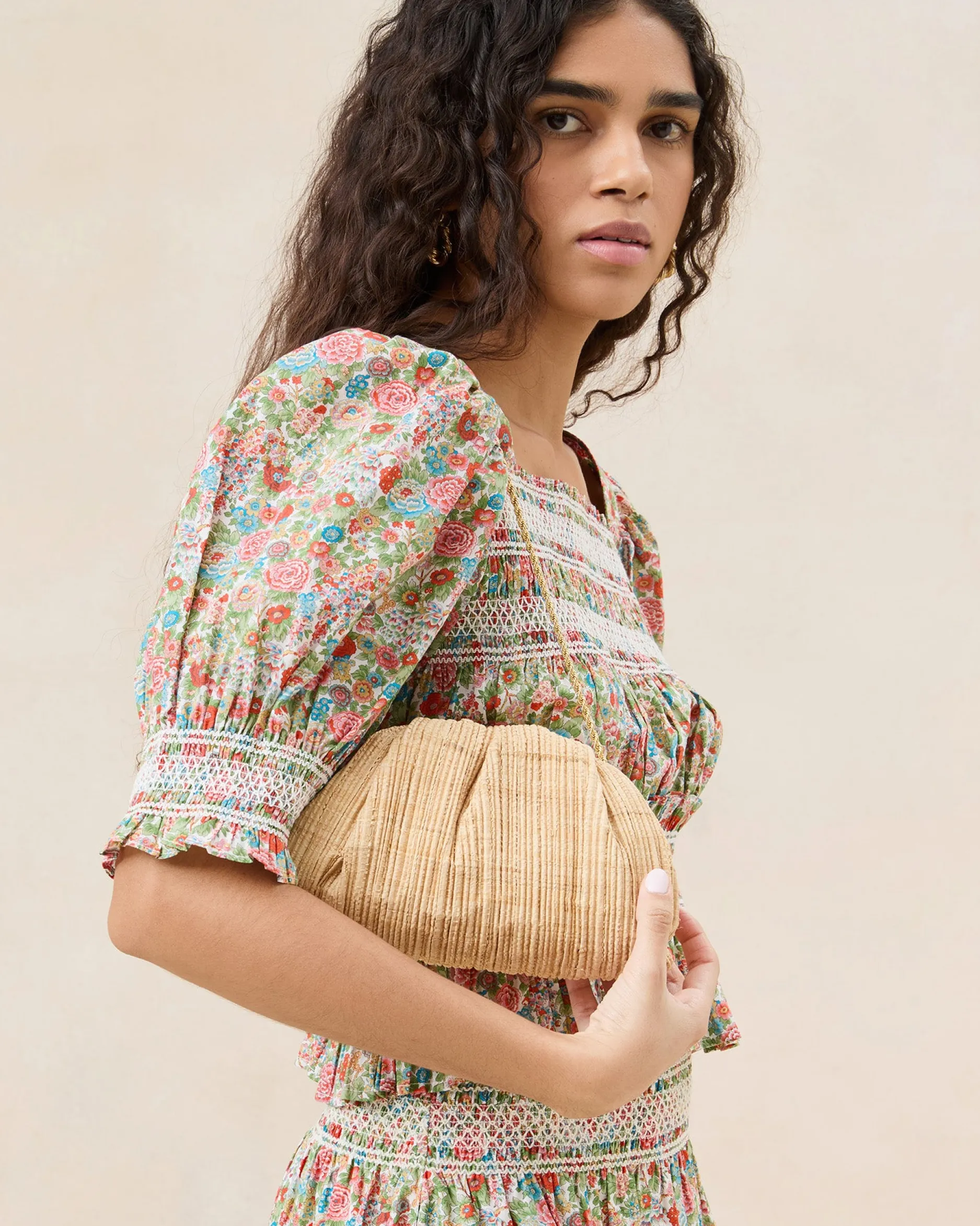 Loeffler Randall Bailey Blue Floral Pleated Clutch