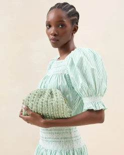 Loeffler Randall Bailey White Pleated Dome Clutch