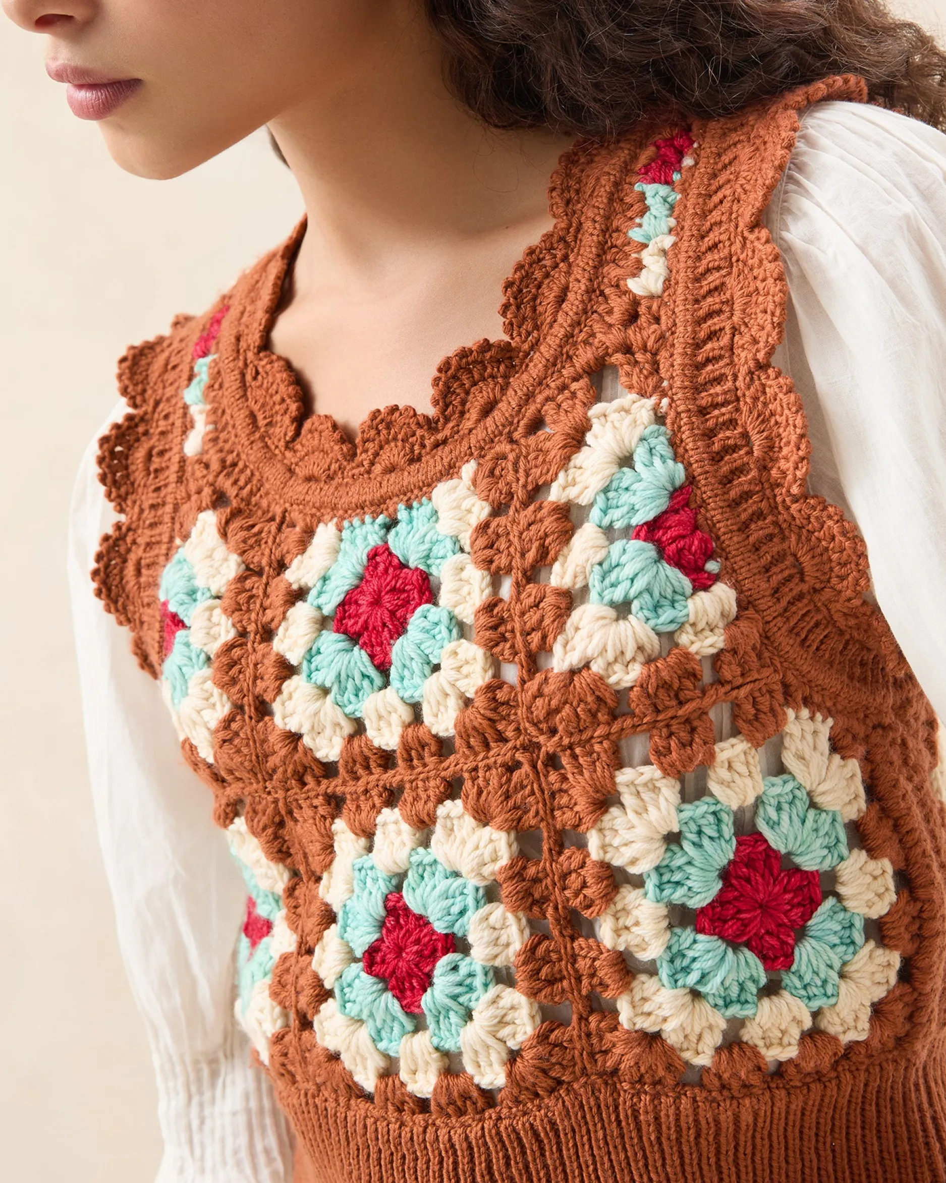 Loeffler Randall Eddie Brown/Cream Floral Vest