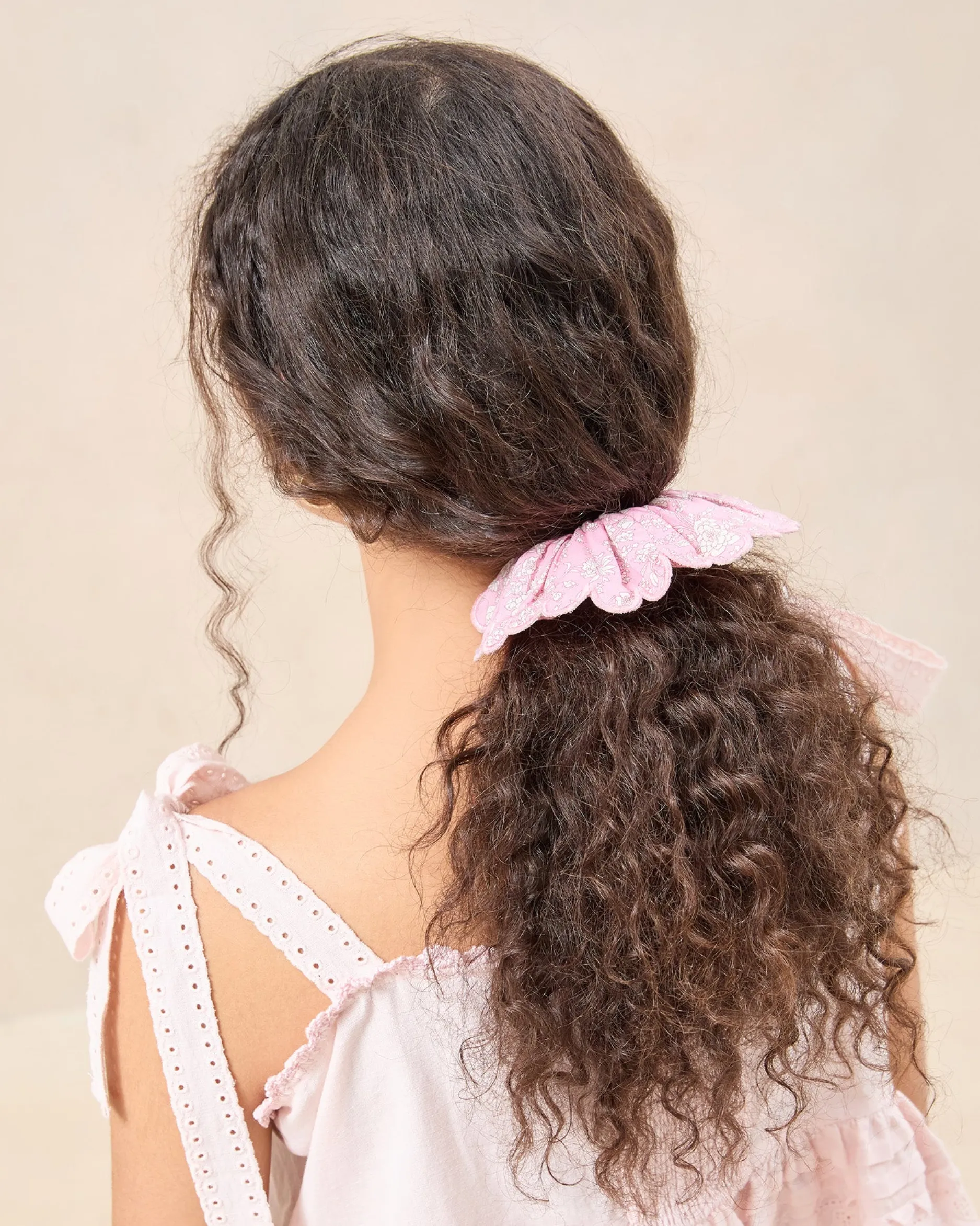 Loeffler Randall Frankie Pink Floral Scallop Scrunchie