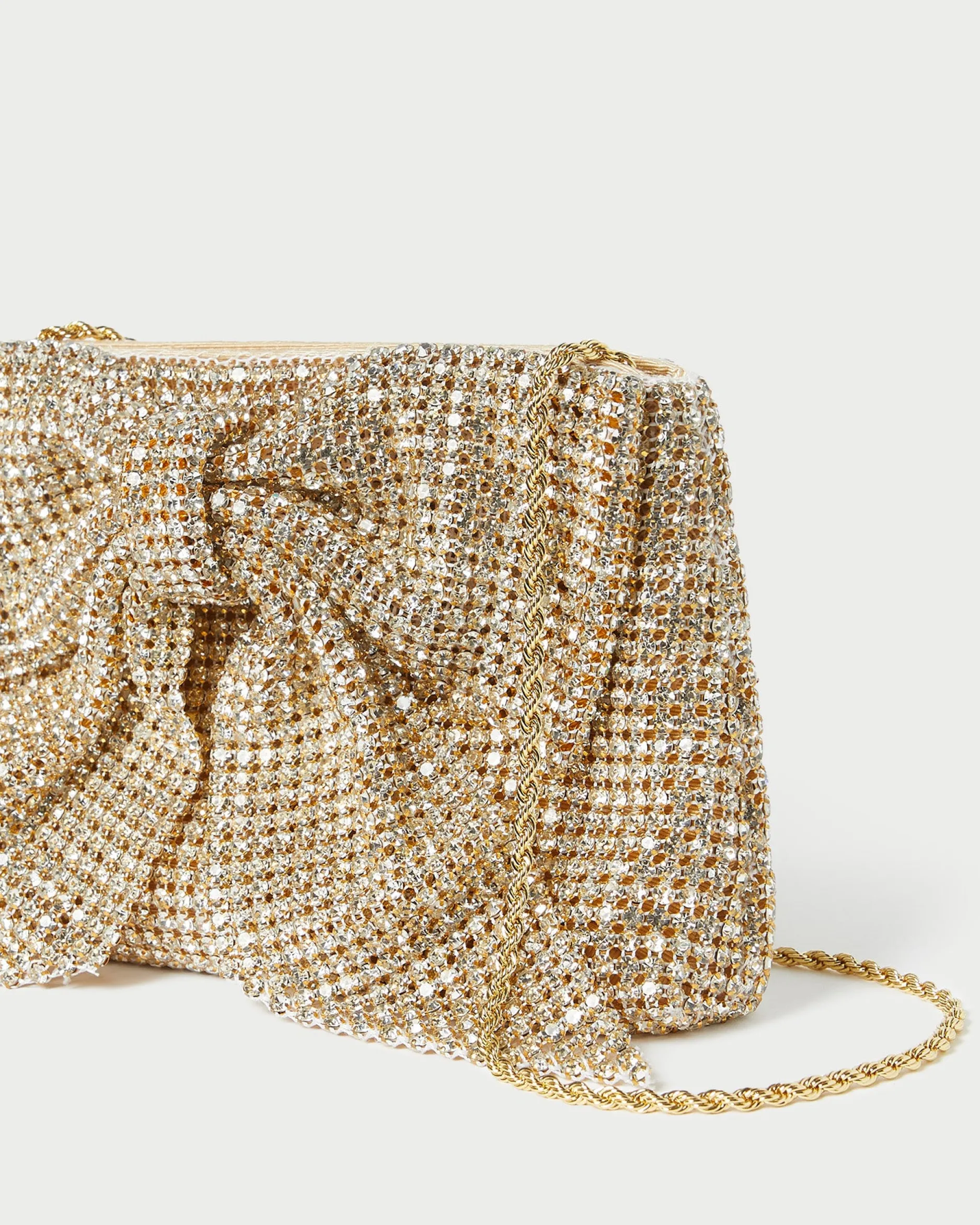 Loeffler Randall Jolene Gold Diamanté Bow Clutch