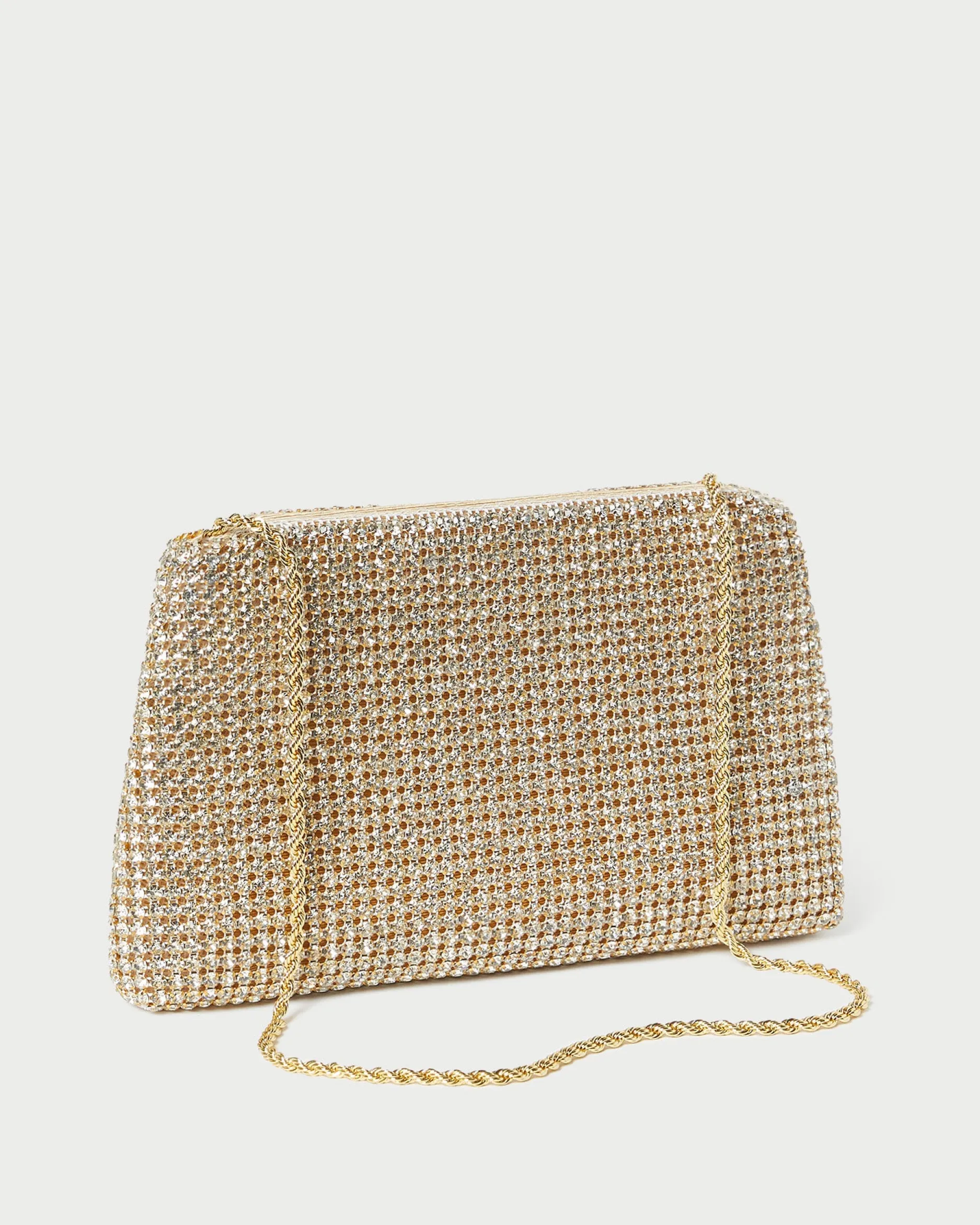 Loeffler Randall Jolene Gold Diamanté Bow Clutch