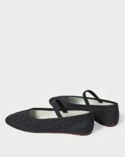 Loeffler Randall Leonie Black Embroidered Bow Flat