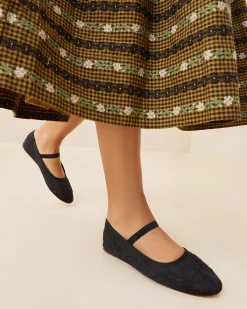 Loeffler Randall Leonie Black Embroidered Bow Flat
