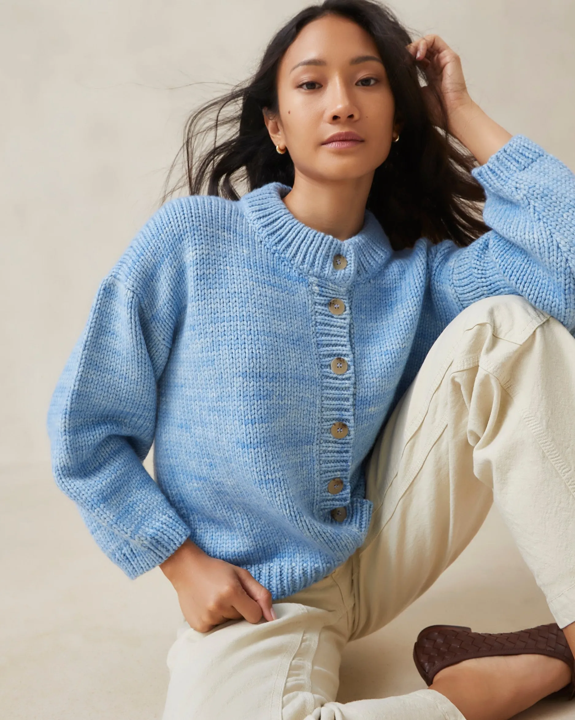 Loeffler Randall Maddie Blue Mock Neck Cardigan