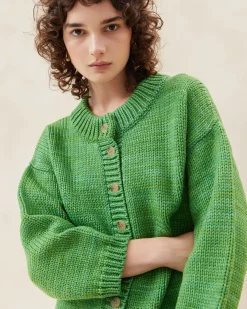 Loeffler Randall Maddie Blue Mock Neck Cardigan