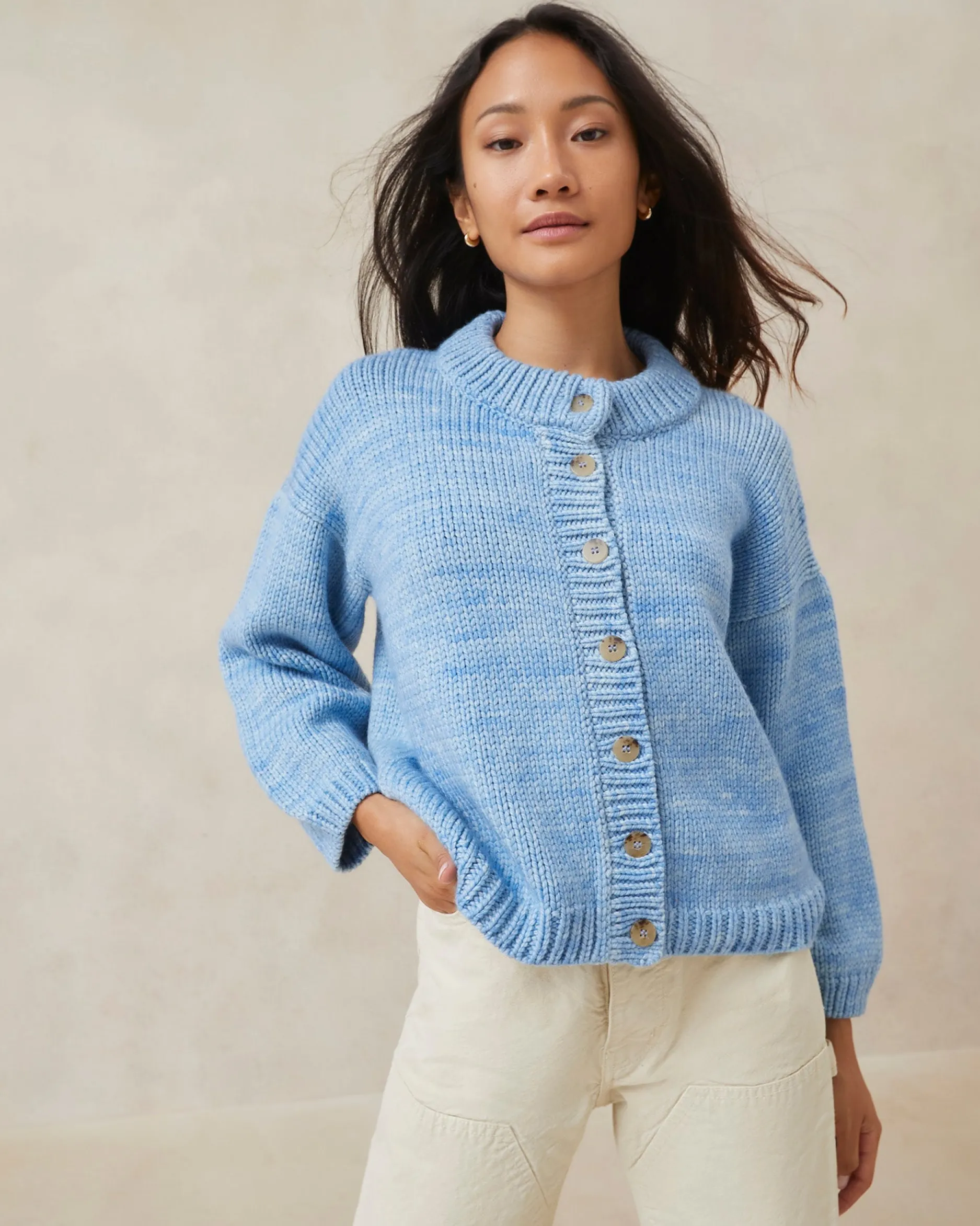 Loeffler Randall Maddie Sapphire Mock Neck Cardigan