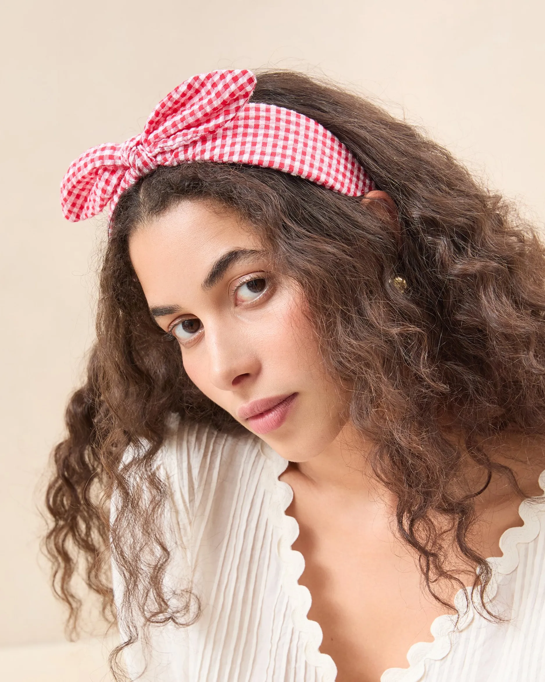 Loeffler Randall Meadow Red Gingham Knot Headband