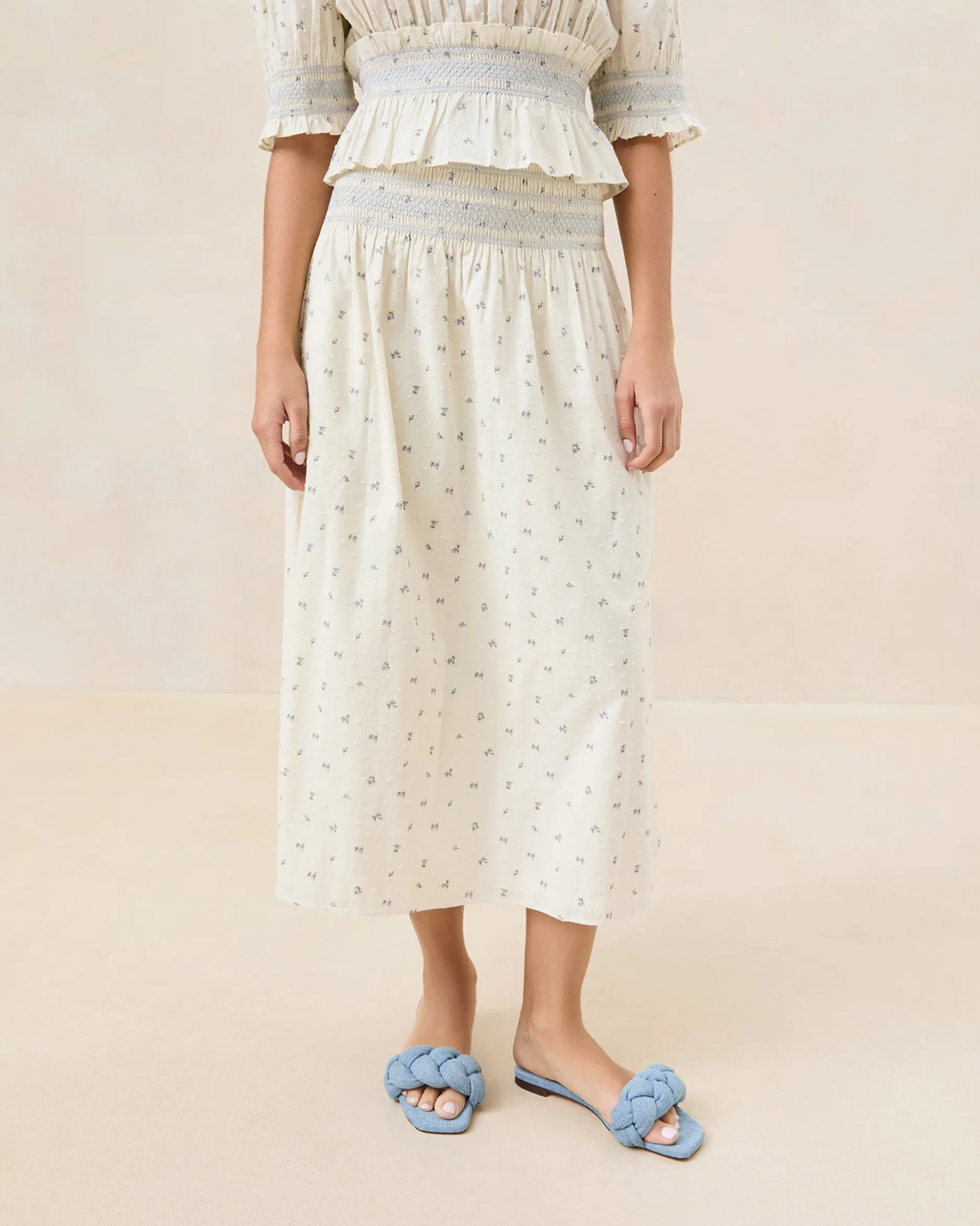Loeffler Randall Theodora Cream Floral Cinched Skirt