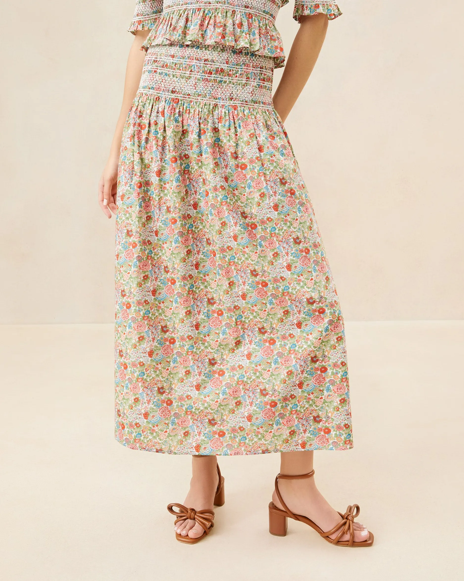 Loeffler Randall Theodora Cream Floral Cinched Skirt